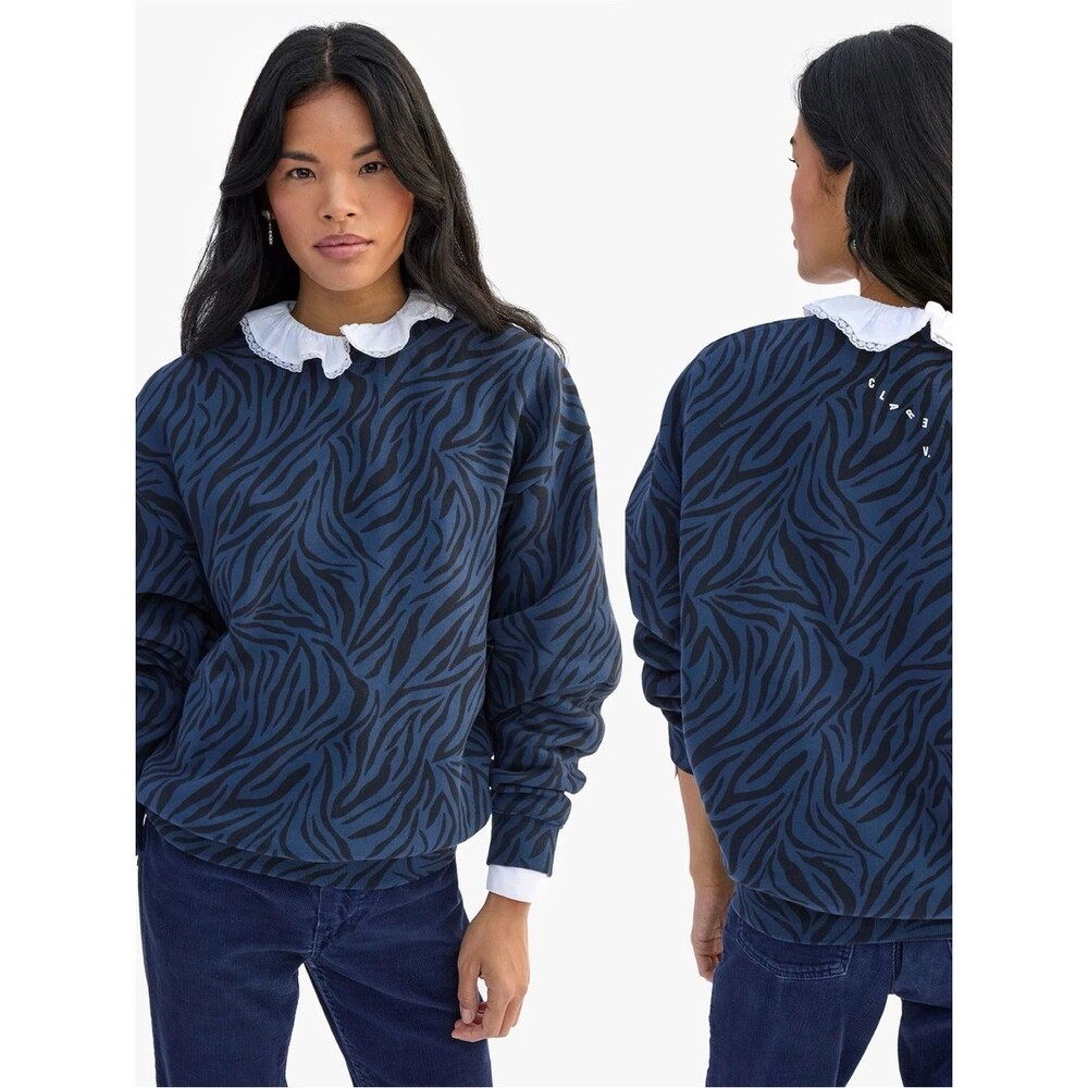 Clare V Navy Zebra Oversized Sweatshirt XS NWT 100% Cotton Pullover